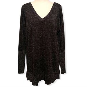 Topshop Black Silver Metallic Lightweight Oversized Slouchy Tunic Sweater Size 4